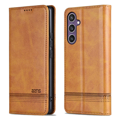 Pour Samsung Galaxy S24 FE 5G AZNS Étui de téléphone en cuir à rabat magnétique texturé veau (marron clair)