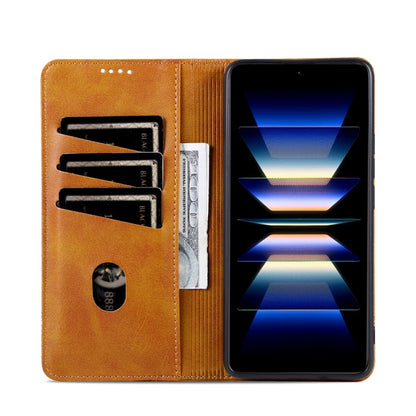 Pour Samsung Galaxy S24 FE 5G AZNS Étui de téléphone en cuir à rabat magnétique texturé veau (marron clair)