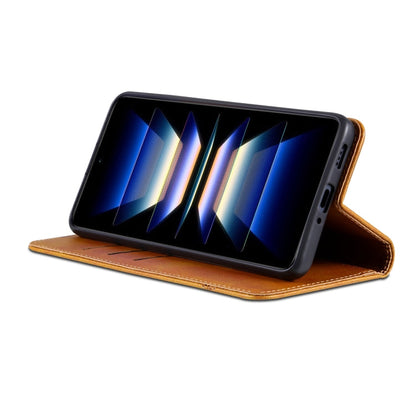 Pour Samsung Galaxy S24 FE 5G AZNS Étui de téléphone en cuir à rabat magnétique texturé veau (marron clair)