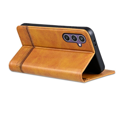 Pour Samsung Galaxy S24 FE 5G AZNS Étui de téléphone en cuir à rabat magnétique texturé veau (marron clair)