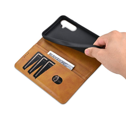 Pour Samsung Galaxy S24 FE 5G AZNS Étui de téléphone en cuir à rabat magnétique texturé veau (marron clair)