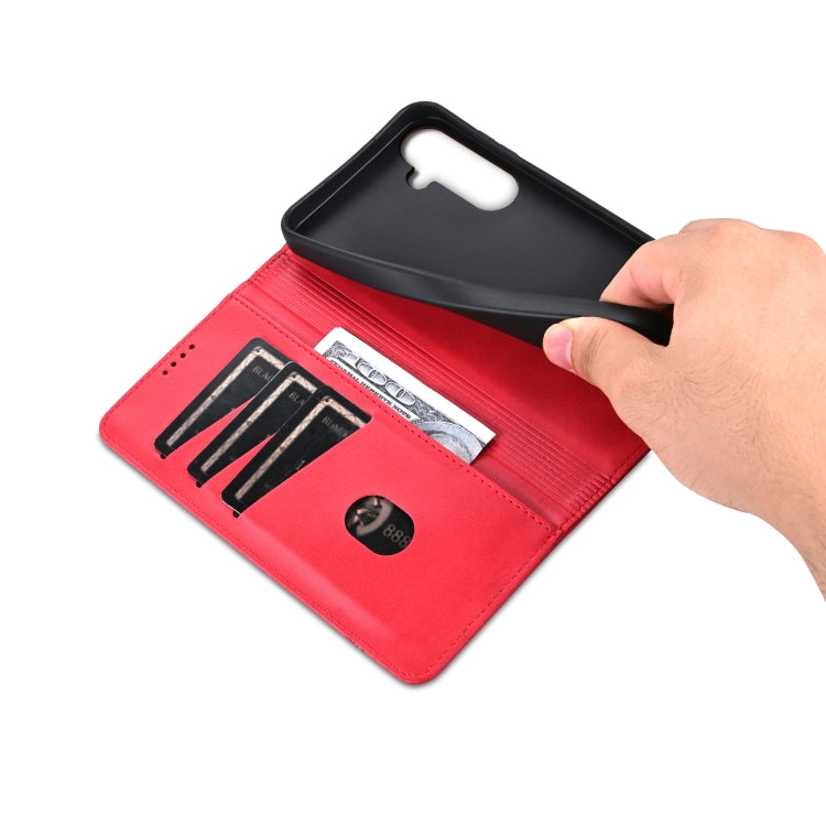 For Samsung Galaxy S25 5G AZNS Magnetic Calf Texture Flip Leather Phone Case(Red)