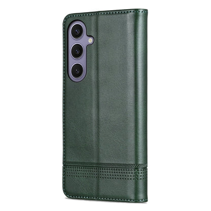 Pour Samsung Galaxy S25 5G AZNS Étui de téléphone en cuir à rabat avec texture veau magnétique (Vert foncé)