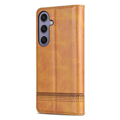 For Samsung Galaxy S25 5G AZNS Magnetic Calf Texture Flip Leather Phone Case(Light Brown)