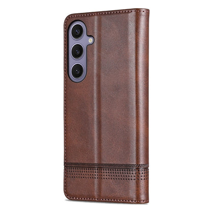 For Samsung Galaxy S25 5G AZNS Magnetic Calf Texture Flip Leather Phone Case(Dark Brown)