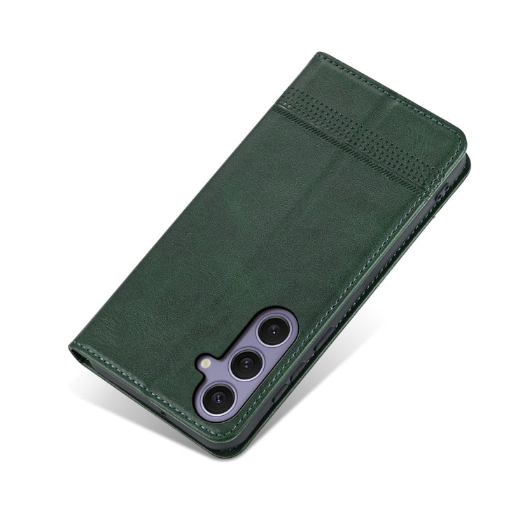 For Samsung Galaxy S25+ 5G AZNS Magnetic Calf Texture Flip Leather Phone Case(Dark Green)