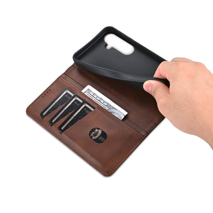 For Samsung Galaxy S25+ 5G AZNS Magnetic Calf Texture Flip Leather Phone Case(Dark Brown)