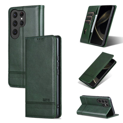 For Samsung Galaxy S25 Ultra 5G AZNS Magnetic Calf Texture Flip Leather Phone Case(Dark Green)