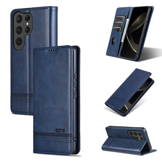 For Samsung Galaxy S25 Ultra 5G AZNS Magnetic Calf Texture Flip Leather Phone Case(Dark Blue)