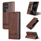 Pour Samsung Galaxy S25 Ultra 5G Étui de téléphone en cuir rabattable à texture veau magnétique AZNS (marron foncé)