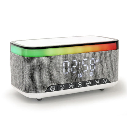 AEC S300 Portable 10W Alimentation Multifonction Haut-Parleur Bluetooth Réveil Chargeur sans Fil (Blanc)