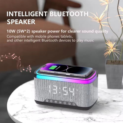 AEC S300 Portable 10W Alimentation Multifonction Haut-Parleur Bluetooth Réveil Chargeur sans Fil (Blanc)