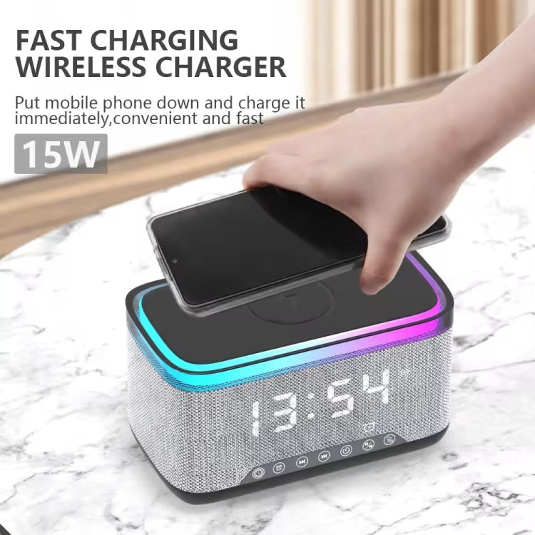 AEC S300 Portable 10W Power Multifunction Bluetooth Speaker Alarm Clock Wireless Charger(Black)