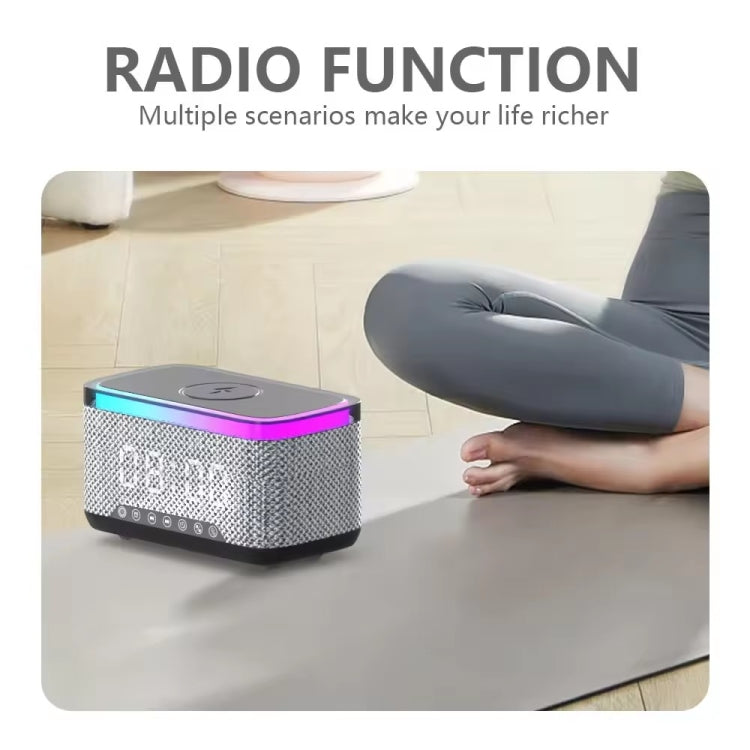 AEC S300 Portable 10W Alimentation Multifonction Haut-Parleur Bluetooth Réveil Chargeur sans Fil (Blanc)