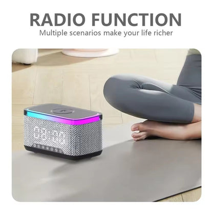 AEC S300 Portable 10W Alimentation Multifonction Haut-Parleur Bluetooth Réveil Chargeur sans Fil (Blanc)