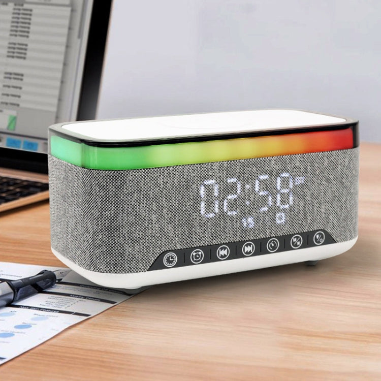 AEC S300 Portable 10W Alimentation Multifonction Haut-Parleur Bluetooth Réveil Chargeur sans Fil (Blanc)