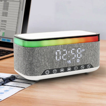 AEC S300 Portable 10W Alimentation Multifonction Haut-Parleur Bluetooth Réveil Chargeur sans Fil (Blanc)
