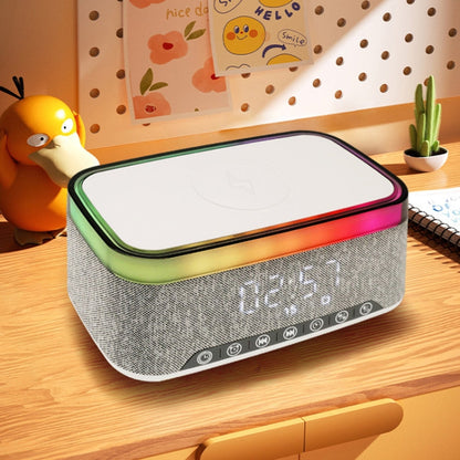 AEC S300 Portable 10W Alimentation Multifonction Haut-Parleur Bluetooth Réveil Chargeur sans Fil (Blanc)