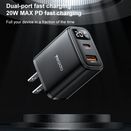 Yesido YC12U 20W USB-C / Type-C + USB Digital Display Charger, Specification:US Plug(Black)
