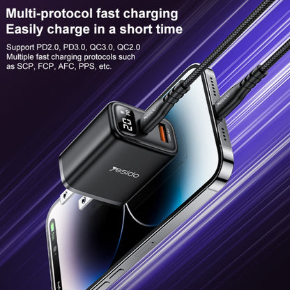 Yesido YC12U 20W USB-C / Type-C + USB Digital Display Charger, Specification:US Plug(Black)