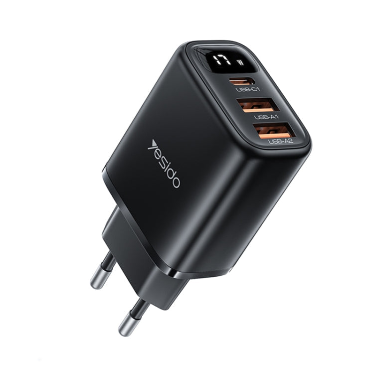 Yesido YC67 17W USB / Type-C + Dual USB Digital Display Charger, Specification:EU Plug(Black)