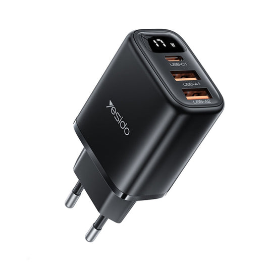 Yesido YC67 17W USB / Type-C + Dual USB Digital Display Charger, Specification:EU Plug(Black)