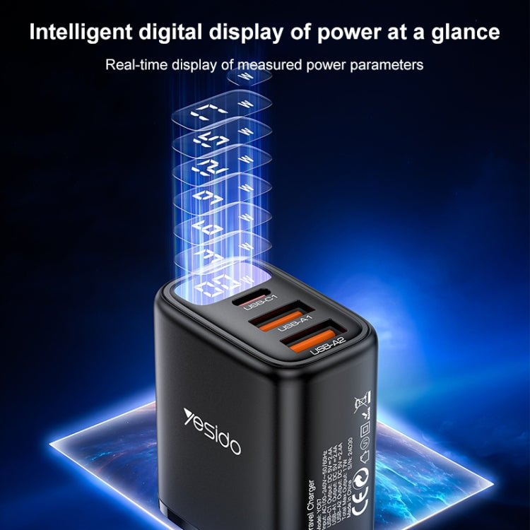 Yesido YC67 17W USB / Type-C + Dual USB Digital Display Charger, Specification:EU Plug(Black)