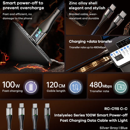REMAX RC-C115 1.2m 100W Type-C to Type-C Smart Power-off Fast Charging Data Cable(Silver)