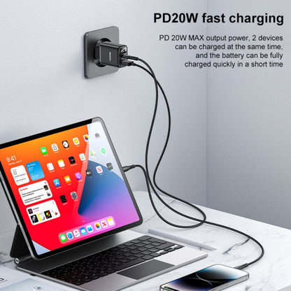 Yesido YC68 20W USB-C / Type-C + USB Digital Display Charger, Specification:EU Plug(Black)