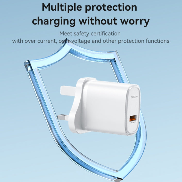 Yesido YC85C 18W USB Fast Charger with USB to USB-C / Type-C Cable, Specification:UK Plug(White)