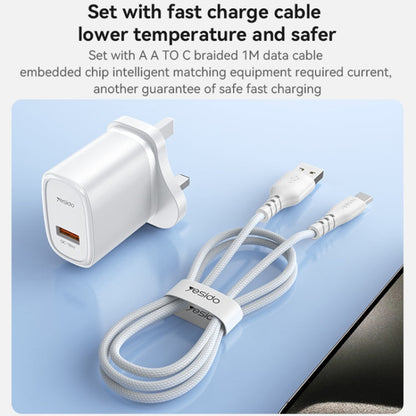 Yesido YC85C 18W USB Fast Charger with USB to USB-C / Type-C Cable, Specification:UK Plug(White)