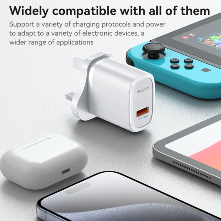 Yesido YC85C 18W USB Fast Charger with USB to USB-C / Type-C Cable, Specification:UK Plug(White)