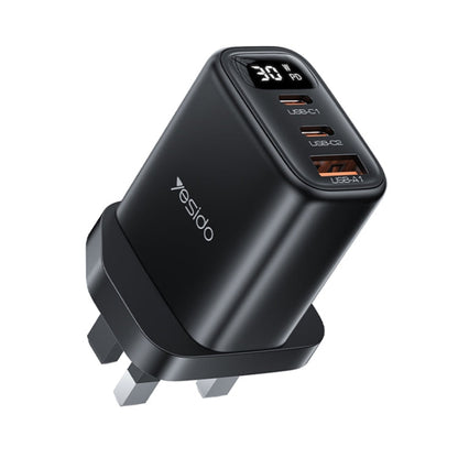 Yesido YC88 30W USB + Dual USB-C / Type-C Digital Display Charger, Specification:UK Plug(Black)