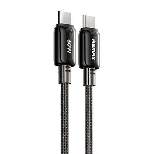 REMAX RC-C036 Câble de charge rapide tressé transparent Type-C vers Type-C 1,2 m 30W (Noir)