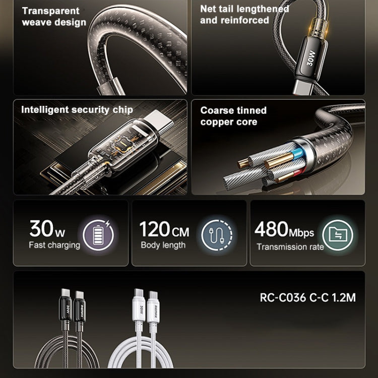 REMAX RC-C036 1.2m 30W Type-C to Type-C Transparent Braided Fast Charging Cable(White)