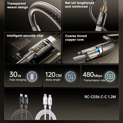 REMAX RC-C036 1.2m 30W Type-C to Type-C Transparent Braided Fast Charging Cable(White)