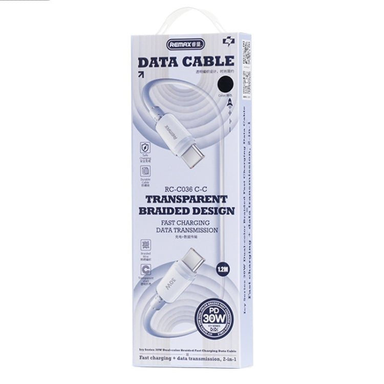 REMAX RC-C036 1.2m 30W Type-C to Type-C Transparent Braided Fast Charging Cable(White)