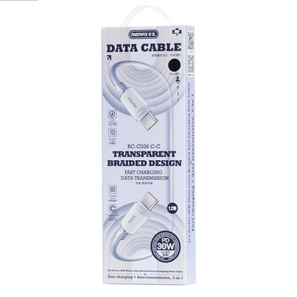 REMAX RC-C036 1.2m 30W Type-C to Type-C Transparent Braided Fast Charging Cable(White)