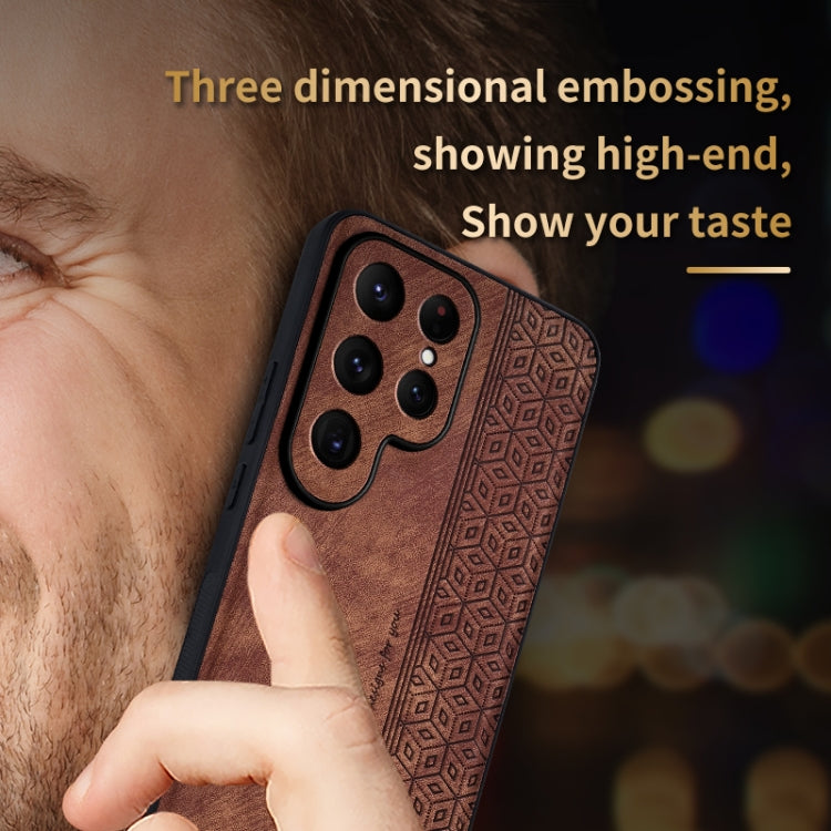 For Samsung Galaxy S25 Ultra 5G AZNS 3D Embossed Skin Feel Phone Case(Brown)