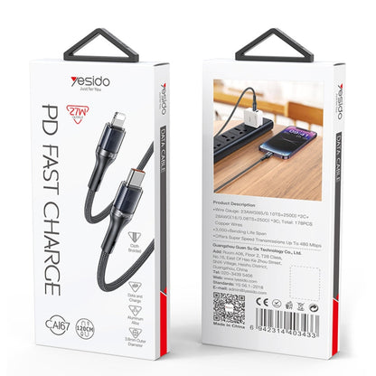Yesido CA167 PD 27W USB-C / Type-C to 8 Pin Fast Charging Data Cable, Length:1.2m(Black)