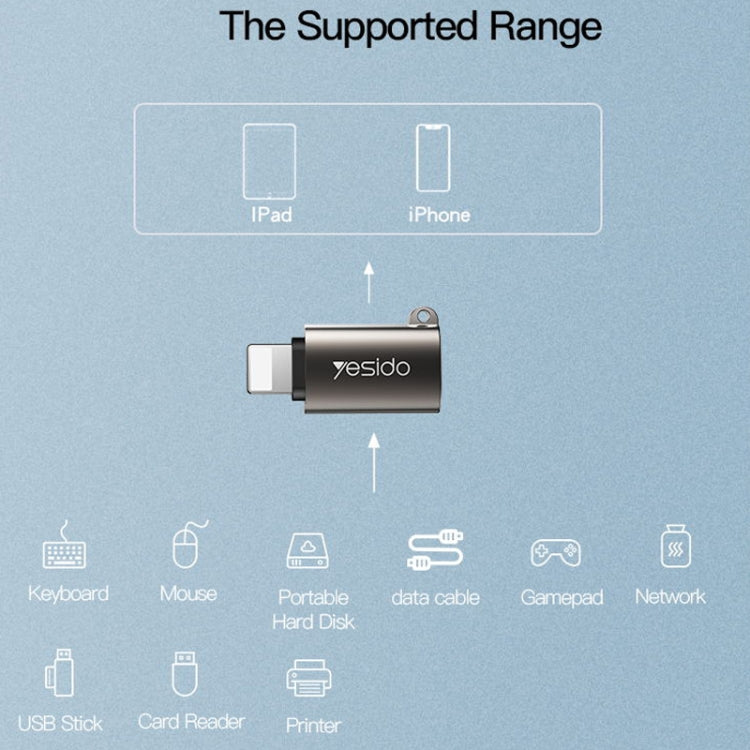 Adaptateur OTG Yesido GS14 8 broches vers USB 3.0 (noir)