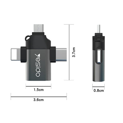 Yesido GS15 3 in 1 USB to USB-C / Type C + Micro USB + 8 Pin OTG Adapter(Black)