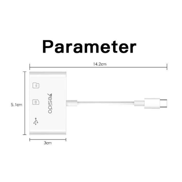 Adaptateur OTG Yesido GS16 USB-C / Type-C vers USB 3.0 / Lecteur de carte TF / SD (blanc)