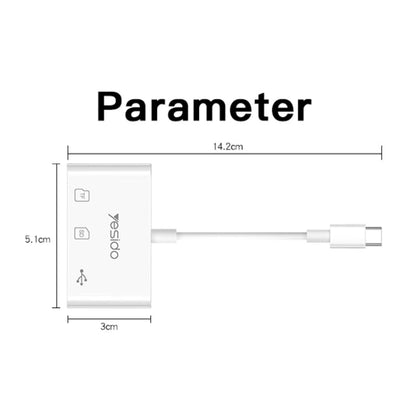 Adaptateur OTG Yesido GS16 USB-C / Type-C vers USB 3.0 / Lecteur de carte TF / SD (blanc)
