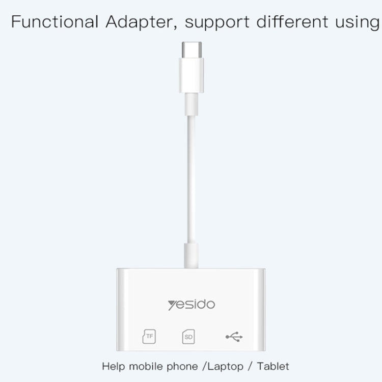 Adaptateur OTG Yesido GS16 USB-C / Type-C vers USB 3.0 / Lecteur de carte TF / SD (blanc)