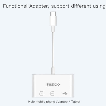 Adaptateur OTG Yesido GS16 USB-C / Type-C vers USB 3.0 / Lecteur de carte TF / SD (blanc)