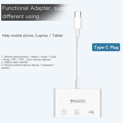 Adaptateur OTG Yesido GS16 USB-C / Type-C vers USB 3.0 / Lecteur de carte TF / SD (blanc)