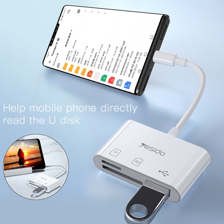Adaptateur OTG Yesido GS16 USB-C / Type-C vers USB 3.0 / Lecteur de carte TF / SD (blanc)