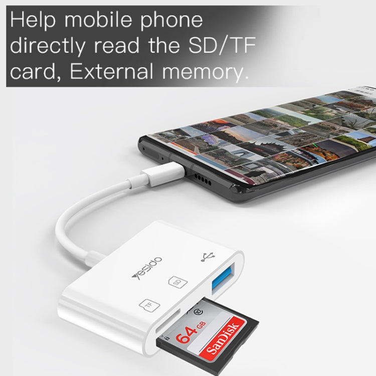 Adaptateur OTG Yesido GS16 USB-C / Type-C vers USB 3.0 / Lecteur de carte TF / SD (blanc)