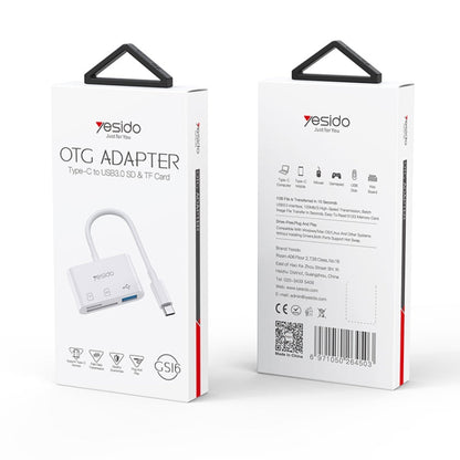 Adaptateur OTG Yesido GS16 USB-C / Type-C vers USB 3.0 / Lecteur de carte TF / SD (blanc)